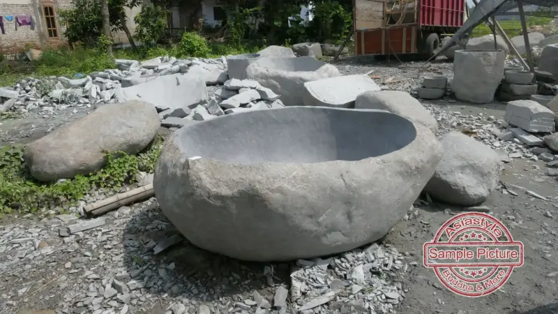 Product image of the product “Riverstone basin, natural surface, polished inside. Dia approx 161-170cm Height 61-70cm ”